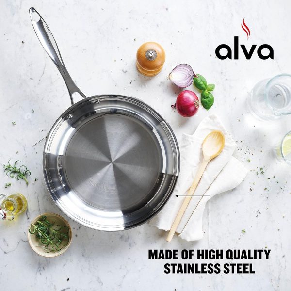 Alva Chef Stainless Steel Frying Pan Skillet Oven Dishwasher Safe, Cookware Fry 11in Fashion