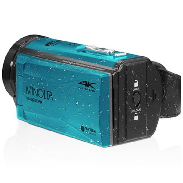 Minolta 4K Ultra HD   56 MP Waterproof Camcorder Blue with Lexar 128GB Card Online Sale