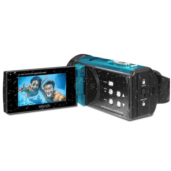 Minolta 4K Ultra HD   56 MP Waterproof Camcorder Blue with Lexar 128GB Card Online Sale