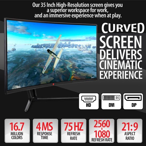 Deco Gear 35  Curved Ultrawide LED Gaming Monitor Ful HD Display 21:9 2560x1080 (OPEN BOX) Online Hot Sale