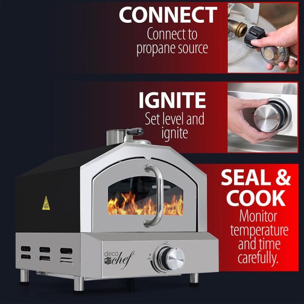 Deco Chef 2-in-1 Propane Gas Pizza Oven & Grill, Portable, with Pizza Stone & Peel, Black For Cheap