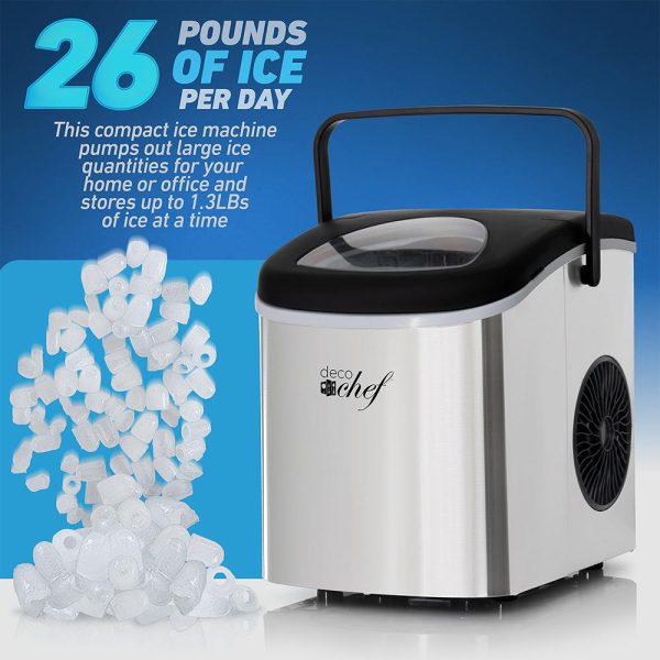 Deco Chef Compact Countertop Ice Maker 26LBs in 24HRs, 9 Ice Cubes in 6 Minutes, Stainless For Cheap