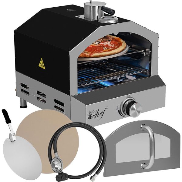 Deco Chef 2-in-1 Propane Gas Pizza Oven & Grill, Portable, with Pizza Stone & Peel, Black For Cheap